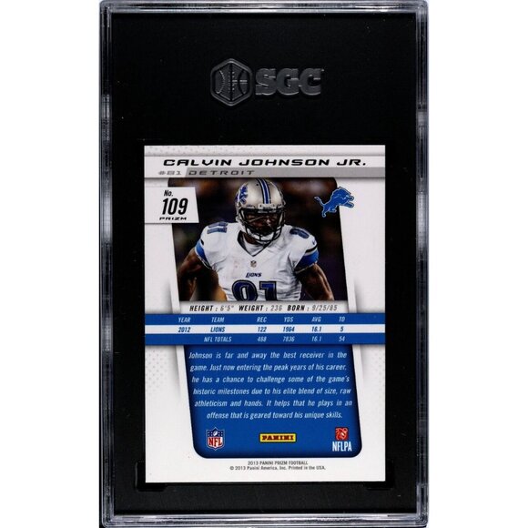 2013 Panini Prizm Calvin Johnson #109 for sale | eBay 2013 SGC 10 Panini Prizm Calvin Johnson Blue Pulsar Prizm Low Pop #109 Lions
